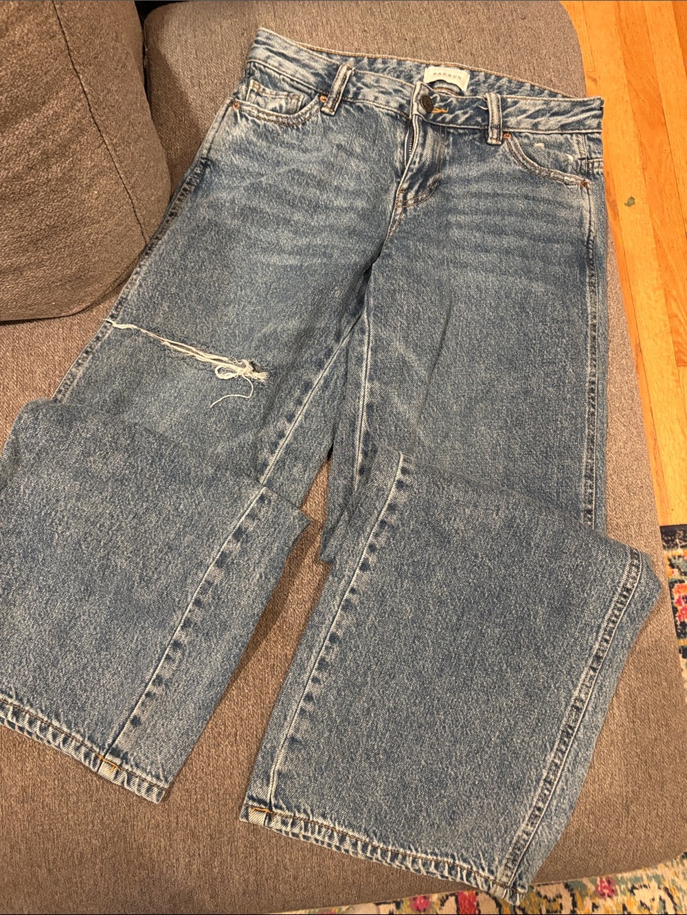 PacSun Light Blue Wide-Leg Distressed Jeans